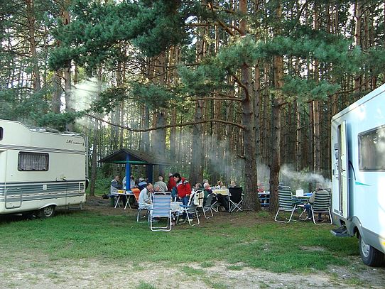 Lake Naroch camping group sitting together