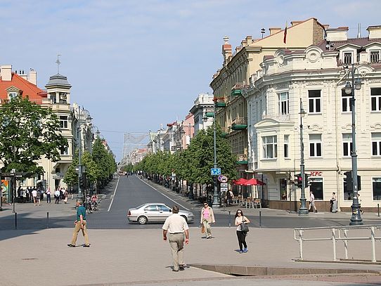 Square, streets and houses in Vilnius