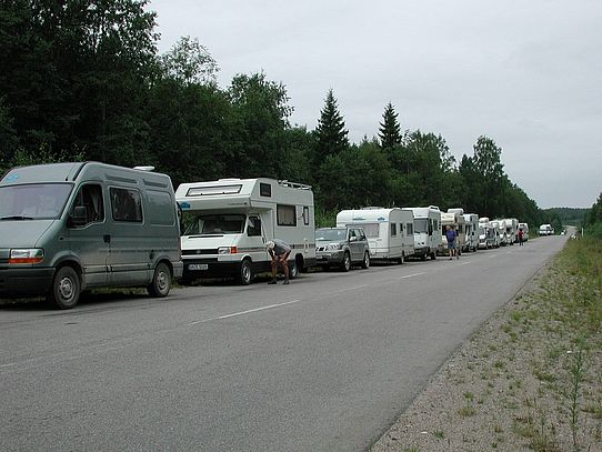 Going in the group motorhomes on roadside